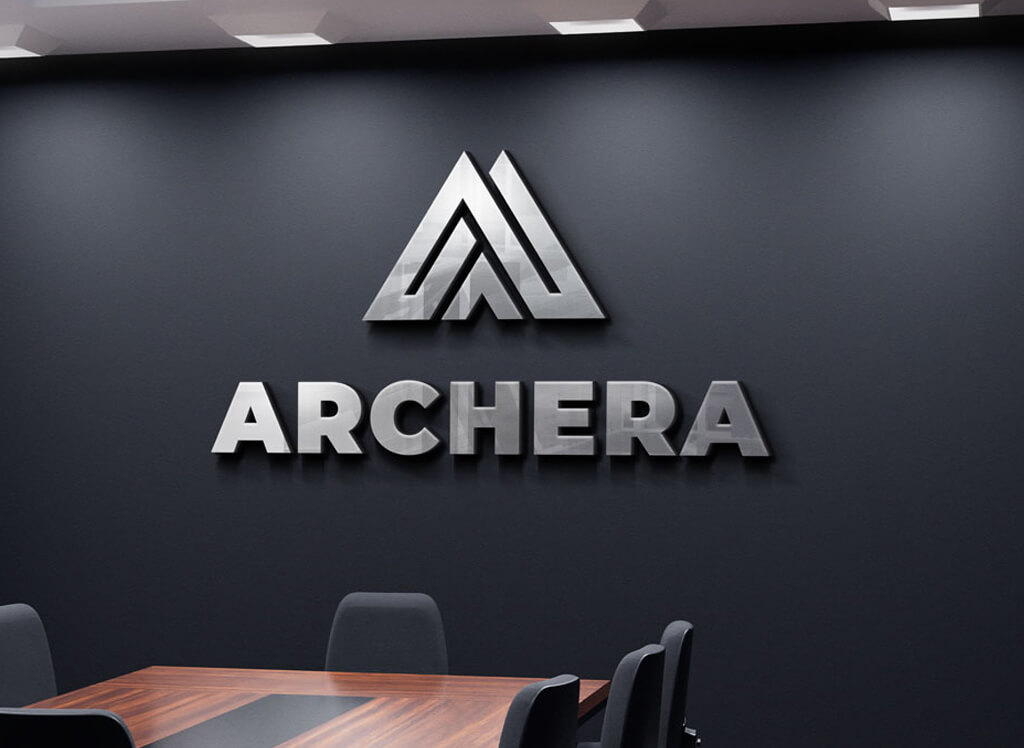 An indoor Silver 3D Sign of Archera